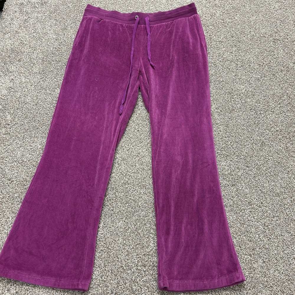 N.Y.L. Sweatpants Womens Petite Large Purple Velour Elastic Waist Lounge